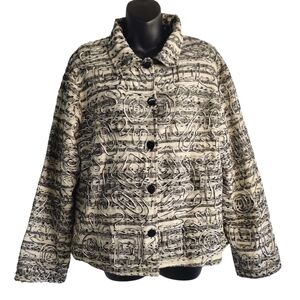 Keren Hart Blazer Jacket Women's Black Cream Embroidered Blazer Jacket Sz Large